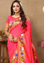 Thumbnail for Vedant Vastram Tomato Color Paithani Silk Saree - Tomato - Distacart