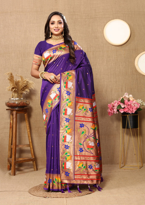 Vedant Vastram Violet Color Paithani Silk Saree - Violet - Distacart