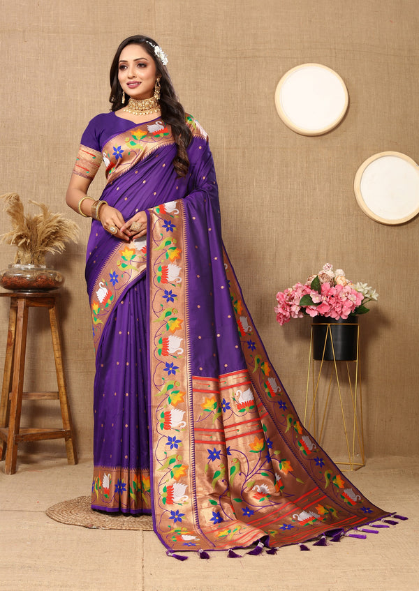 Vedant Vastram Violet Color Paithani Silk Saree - Violet - Distacart