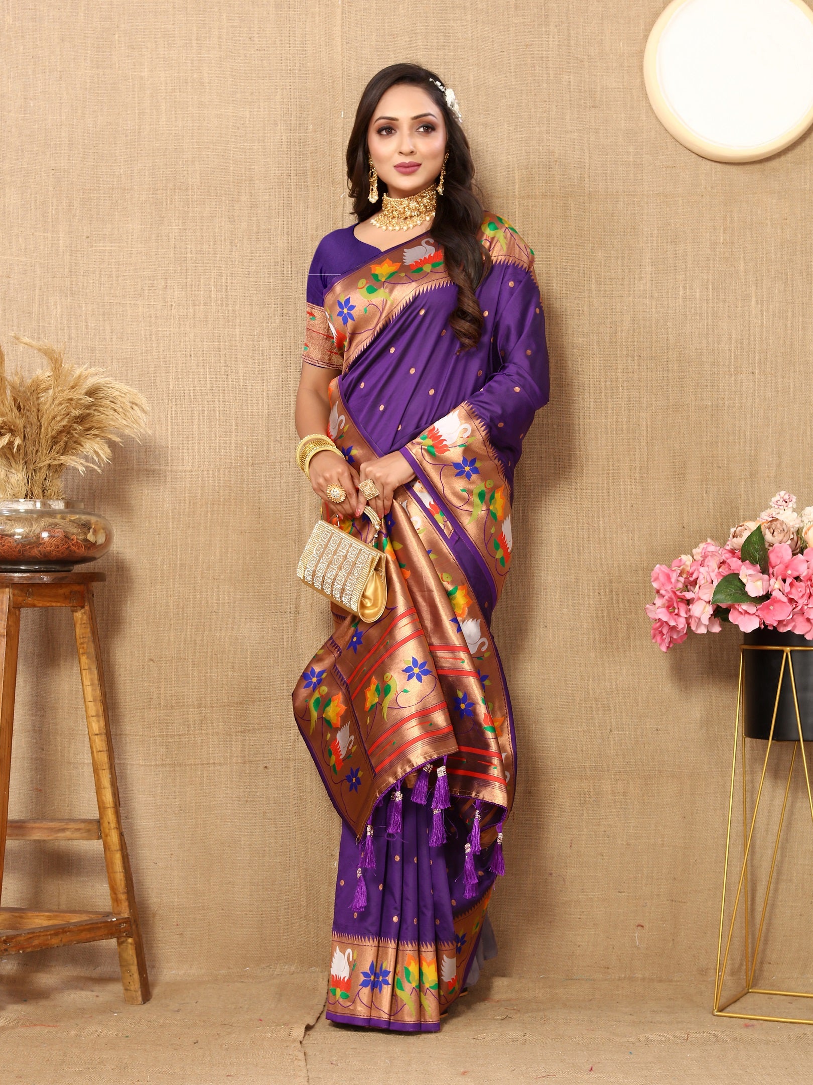 Vedant Vastram Violet Color Paithani Silk Saree - Violet - Distacart