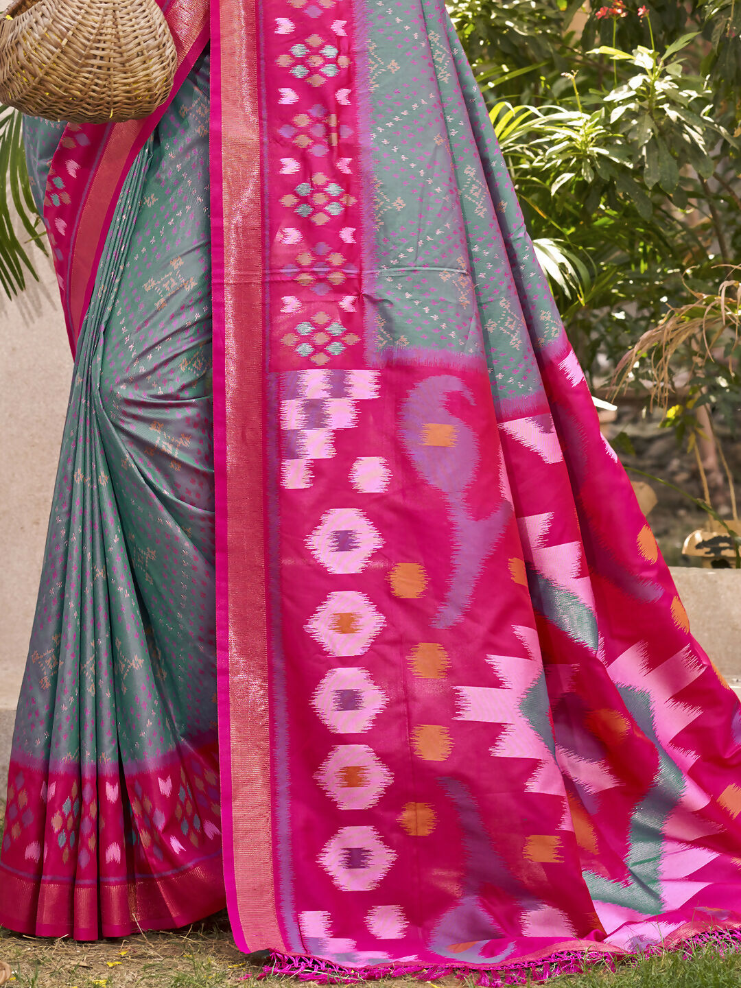Astita Pochampalli Silk Grey Saree