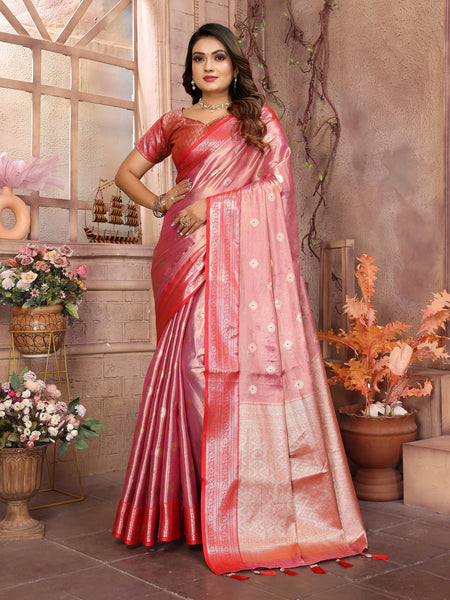 Vedant Vastram Tissue Silk Kanjeevaram Silk Saree - Pink