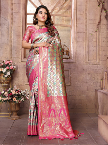 Vedant Vastram Soft Litchi Silk Kanjeevaram Silk Saree - Parrot - Distacart