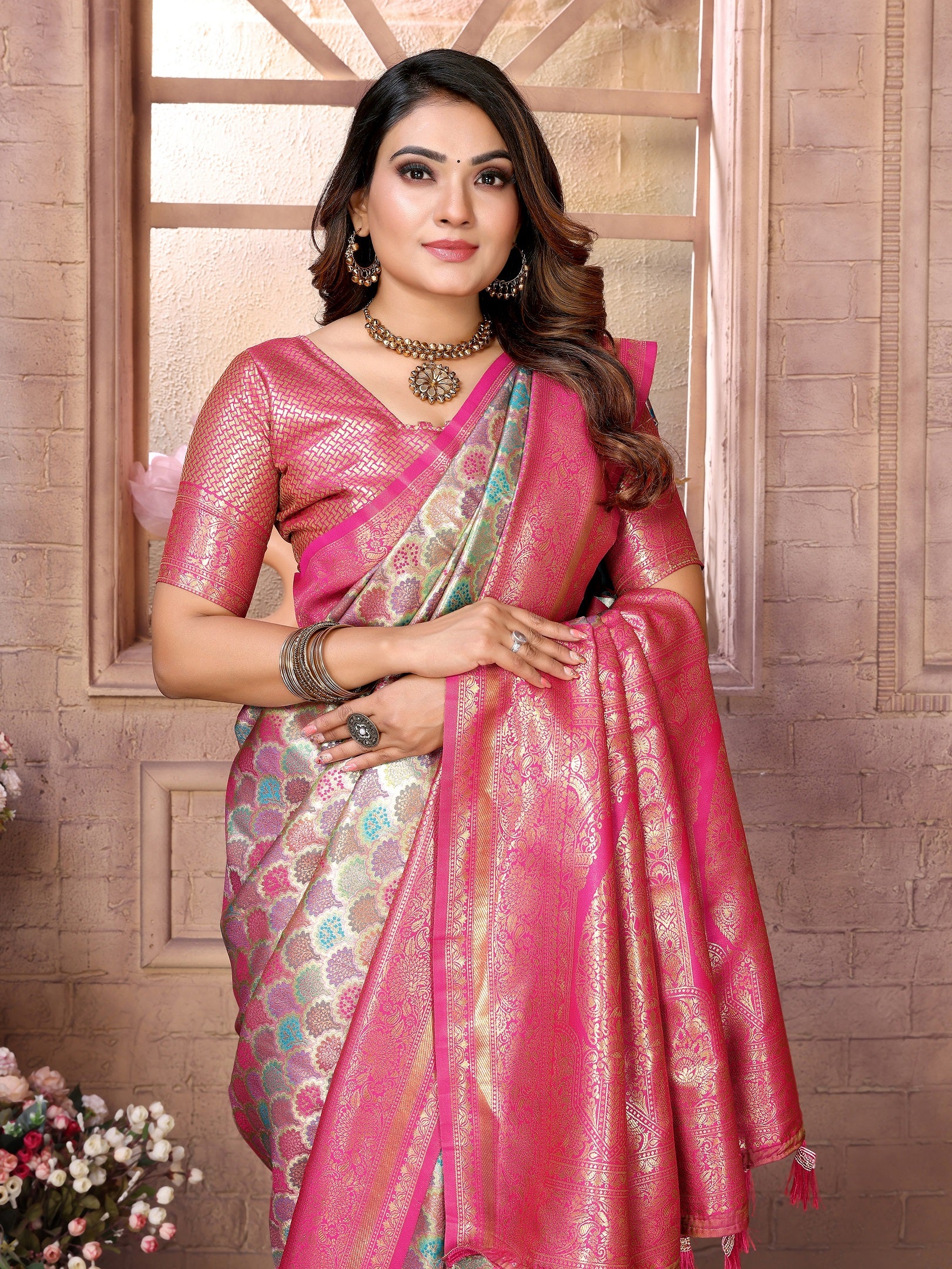 Vedant Vastram Soft Litchi Silk Kanjeevaram Silk Saree - Parrot - Distacart