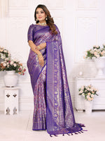 Thumbnail for Vedant Vastram Soft Litchi Silk Kanjeevaram Silk Saree - Violet - Distacart
