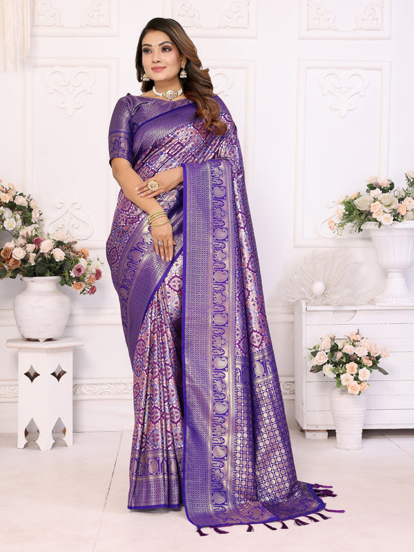 Vedant Vastram Soft Litchi Silk Kanjeevaram Silk Saree - Violet - Distacart