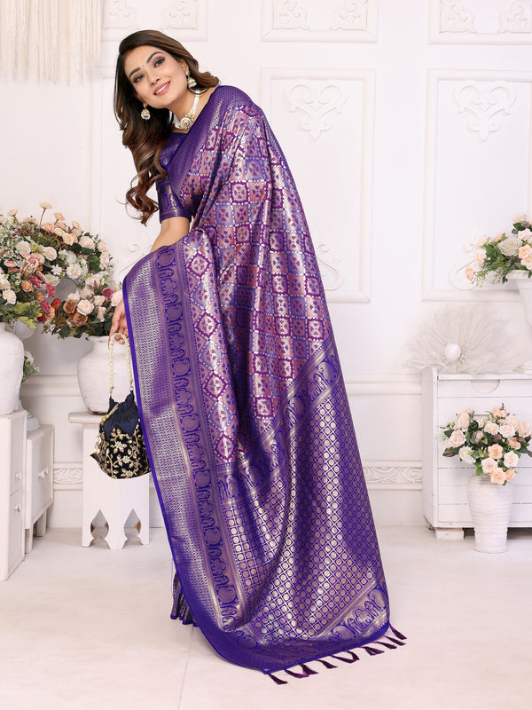 Vedant Vastram Soft Litchi Silk Kanjeevaram Silk Saree - Violet - Distacart