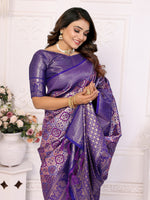Thumbnail for Vedant Vastram Soft Litchi Silk Kanjeevaram Silk Saree - Violet - Distacart