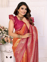 Thumbnail for Vedant Vastram Tissue Silk Kanjeevaram Silk Saree - Mustard - Distacart