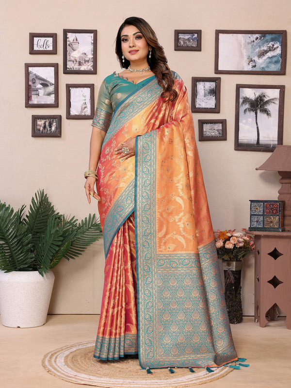 Vedant Vastram Tissue Silk Kanjeevaram Silk Saree - Orange - Distacart