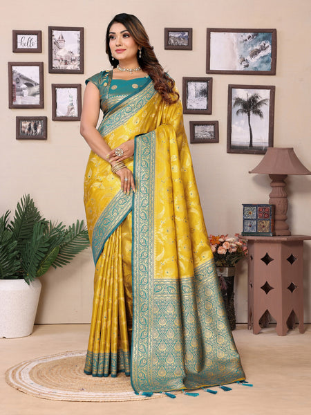 Vedant Vastram Tissue Silk Kanjeevaram Silk Saree - Yellow - Distacart