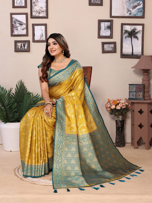Vedant Vastram Tissue Silk Kanjeevaram Silk Saree - Yellow - Distacart