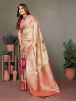 Thumbnail for Vedant Vastram Viscose Silk Kanjeevaram Silk Saree - Peach - Distacart