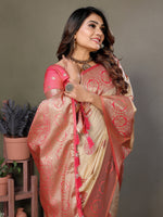 Thumbnail for Vedant Vastram Viscose Silk Kanjeevaram Silk Saree - Peach - Distacart