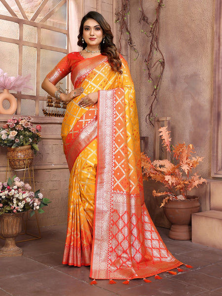 Vedant Vastram Soft Litchi Silk Kanjeevaram Silk Saree - Mustard - Distacart