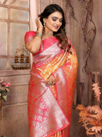 Thumbnail for Vedant Vastram Soft Litchi Silk Kanjeevaram Silk Saree - Orange - Distacart