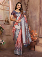 Thumbnail for Vedant Vastram Soft Litchi Silk Kanjeevaram Silk Saree - Peach - Distacart