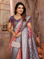 Thumbnail for Vedant Vastram Soft Litchi Silk Kanjeevaram Silk Saree - Peach - Distacart