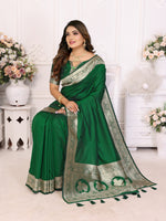 Thumbnail for Vedant Vastram Soft Litchi Silk Banarasi Silk Saree - Green - Distacart