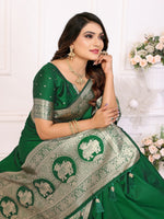 Thumbnail for Vedant Vastram Soft Litchi Silk Banarasi Silk Saree - Green - Distacart