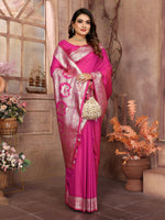 Thumbnail for Vedant Vastram Soft Litchi Silk Banarasi Silk Saree - Magenta - Distacart