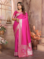 Thumbnail for Vedant Vastram Soft Litchi Silk Banarasi Silk Saree - Magenta - Distacart