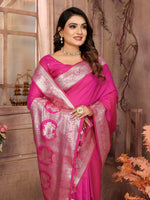 Thumbnail for Vedant Vastram Soft Litchi Silk Banarasi Silk Saree - Magenta - Distacart