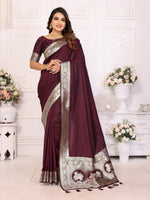 Thumbnail for Vedant Vastram Soft Litchi Silk Banarasi Silk Saree - Maroon - Distacart