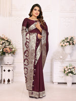 Thumbnail for Vedant Vastram Soft Litchi Silk Banarasi Silk Saree - Maroon - Distacart
