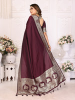 Thumbnail for Vedant Vastram Soft Litchi Silk Banarasi Silk Saree - Maroon - Distacart