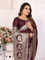 Thumbnail for Vedant Vastram Soft Litchi Silk Banarasi Silk Saree - Maroon - Distacart