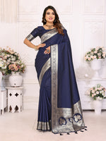 Thumbnail for Vedant Vastram Soft Litchi Silk Banarasi Silk Saree - Navy - Distacart