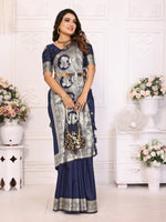 Thumbnail for Vedant Vastram Soft Litchi Silk Banarasi Silk Saree - Navy - Distacart