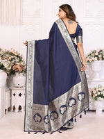 Thumbnail for Vedant Vastram Soft Litchi Silk Banarasi Silk Saree - Navy - Distacart