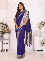 Thumbnail for Vedant Vastram Soft Litchi Silk Banarasi Silk Saree - Violet - Distacart