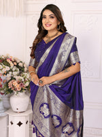 Thumbnail for Vedant Vastram Soft Litchi Silk Banarasi Silk Saree - Violet - Distacart