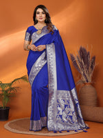 Thumbnail for Vedant Vastram Soft Litchi Silk Banarasi Silk Saree - Blue - Distacart