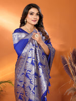 Thumbnail for Vedant Vastram Soft Litchi Silk Banarasi Silk Saree - Blue - Distacart