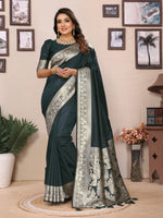 Thumbnail for Vedant Vastram Soft Litchi Silk Banarasi Silk Saree - Green - Distacart