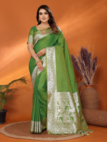 Thumbnail for Vedant Vastram Soft Litchi Silk Banarasi Silk Saree - Mahendi - Distacart
