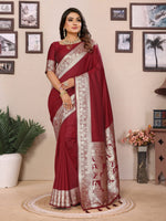 Thumbnail for Vedant Vastram Soft Litchi Silk Banarasi Silk Saree - Maroon - Distacart