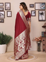 Thumbnail for Vedant Vastram Soft Litchi Silk Banarasi Silk Saree - Maroon - Distacart