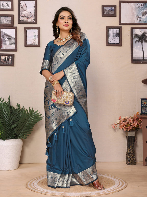 Vedant Vastram Soft Litchi Silk Banarasi Silk Saree - Morpich - Distacart