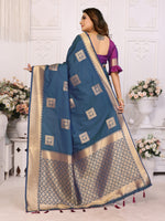 Thumbnail for Vedant Vastram Soft Litchi Silk Banarasi Silk Saree - Blue - Distacart