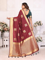 Thumbnail for Vedant Vastram Soft Litchi Silk Banarasi Silk Saree - Maroon - Distacart