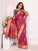 Thumbnail for Vedant Vastram Soft Litchi Silk Banarasi Silk Saree - Pink - Distacart