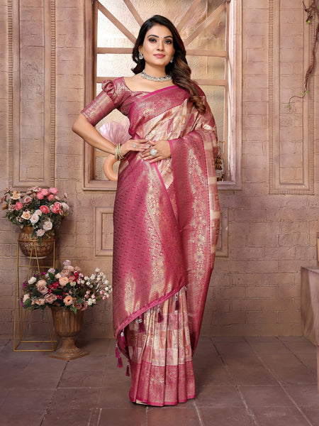 Vedant Vastram Soft Litchi Silk Kanjeevaram Silk Saree - Beige - Distacart