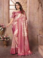 Thumbnail for Vedant Vastram Soft Litchi Silk Kanjeevaram Silk Saree - Beige - Distacart
