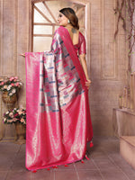 Thumbnail for Vedant Vastram Soft Litchi Silk Kanjeevaram Silk Saree - Grey - Distacart