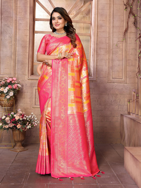 Vedant Vastram Soft Litchi Silk Kanjeevaram Silk Saree - Mustard - Distacart